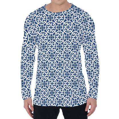 Chinese Luck Symbol Pattern Print Men's Long Sleeve T-Shirt