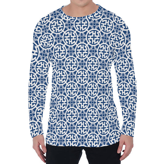Chinese Luck Symbol Pattern Print Men's Long Sleeve T-Shirt