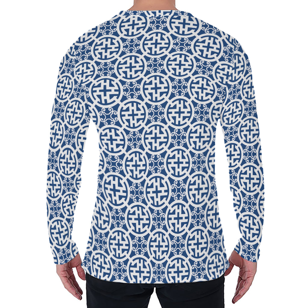 Chinese Luck Symbol Pattern Print Men's Long Sleeve T-Shirt