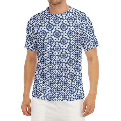 Chinese Luck Symbol Pattern Print Men's Short Sleeve Rash Guard