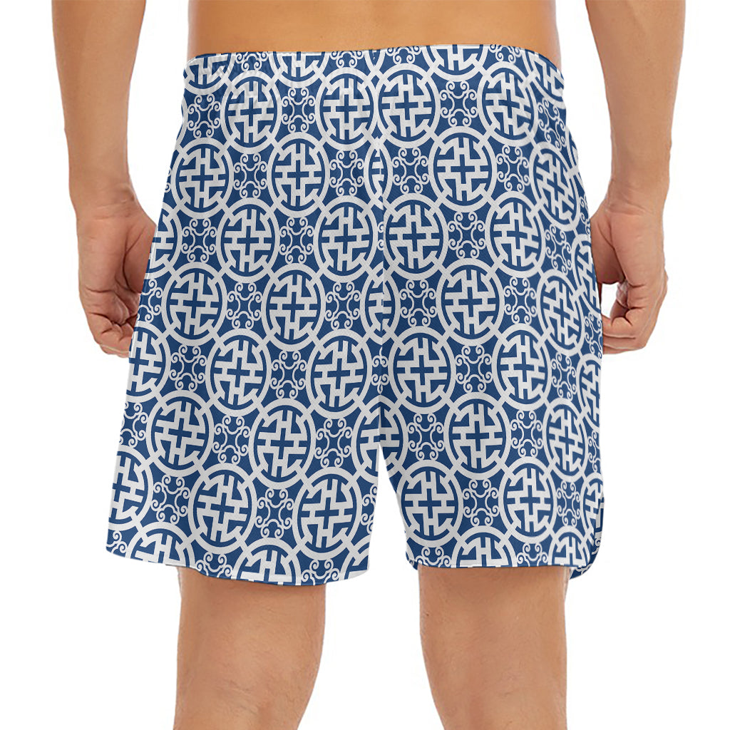 Chinese Luck Symbol Pattern Print Men's Split Running Shorts