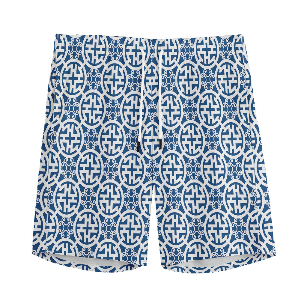 Chinese Luck Symbol Pattern Print Men's Sports Shorts