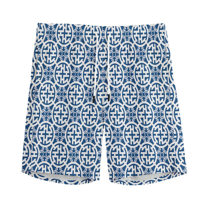 Chinese Luck Symbol Pattern Print Men's Sports Shorts