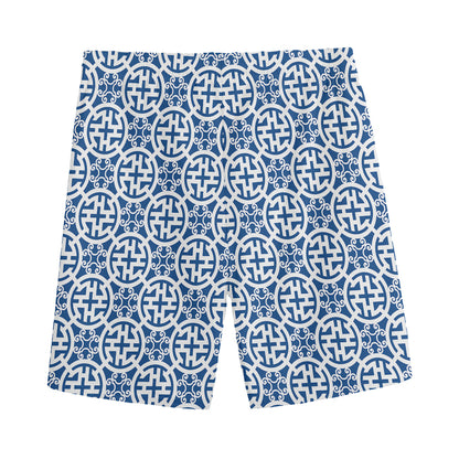 Chinese Luck Symbol Pattern Print Men's Sports Shorts