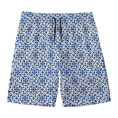 Chinese Luck Symbol Pattern Print Men's Swim Trunks