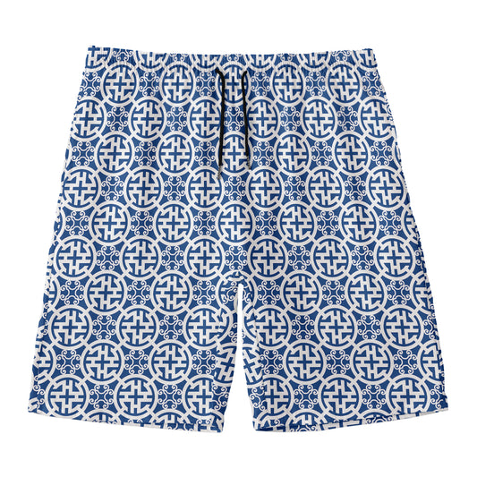 Chinese Luck Symbol Pattern Print Men's Swim Trunks