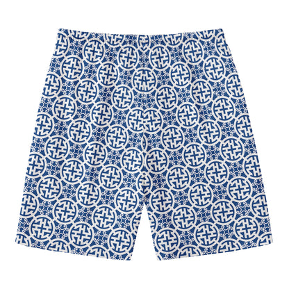 Chinese Luck Symbol Pattern Print Men's Swim Trunks