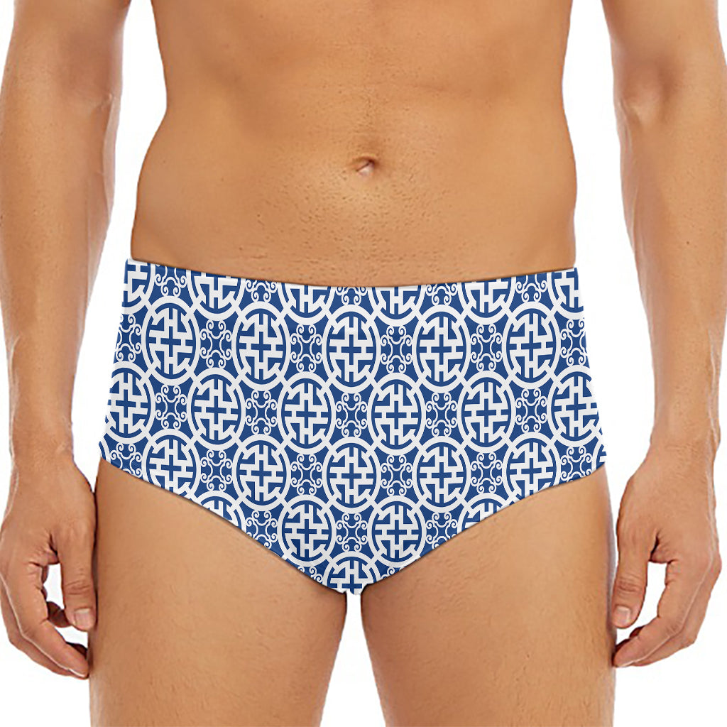 Chinese Luck Symbol Pattern Print Men's Triangle Swim Briefs