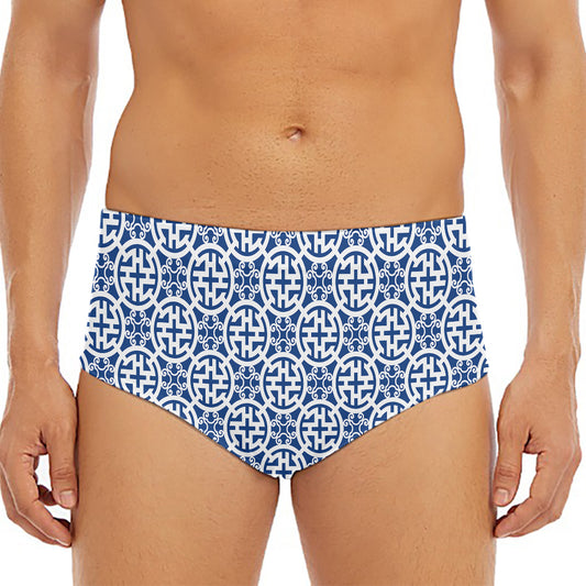 Chinese Luck Symbol Pattern Print Men's Triangle Swim Briefs