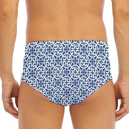 Chinese Luck Symbol Pattern Print Men's Triangle Swim Briefs