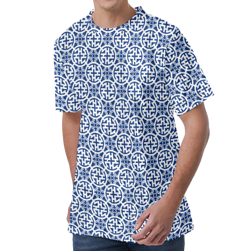 Chinese Luck Symbol Pattern Print Men's Velvet T-Shirt