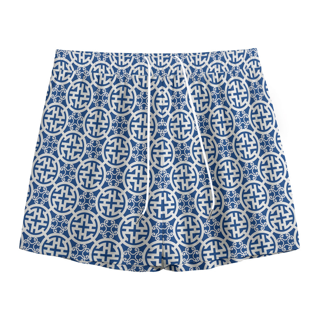 Chinese Luck Symbol Pattern Print Mesh Shorts