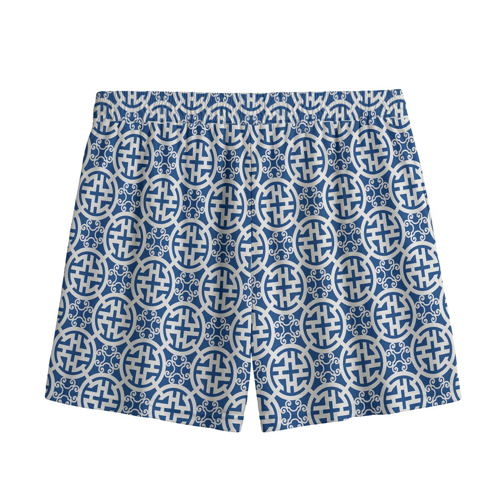 Chinese Luck Symbol Pattern Print Mesh Shorts