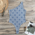 Chinese Luck Symbol Pattern Print One Shoulder Bodysuit