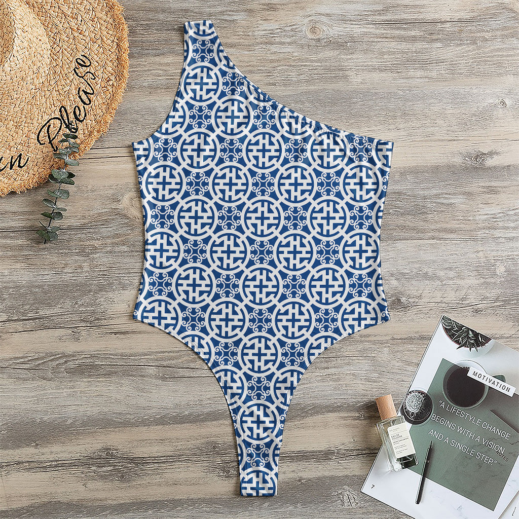 Chinese Luck Symbol Pattern Print One Shoulder Bodysuit
