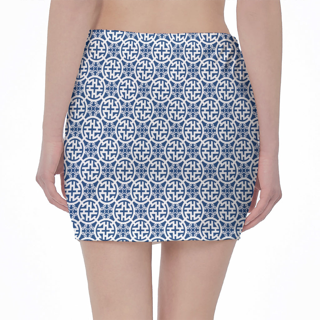 Chinese Luck Symbol Pattern Print Pencil Mini Skirt