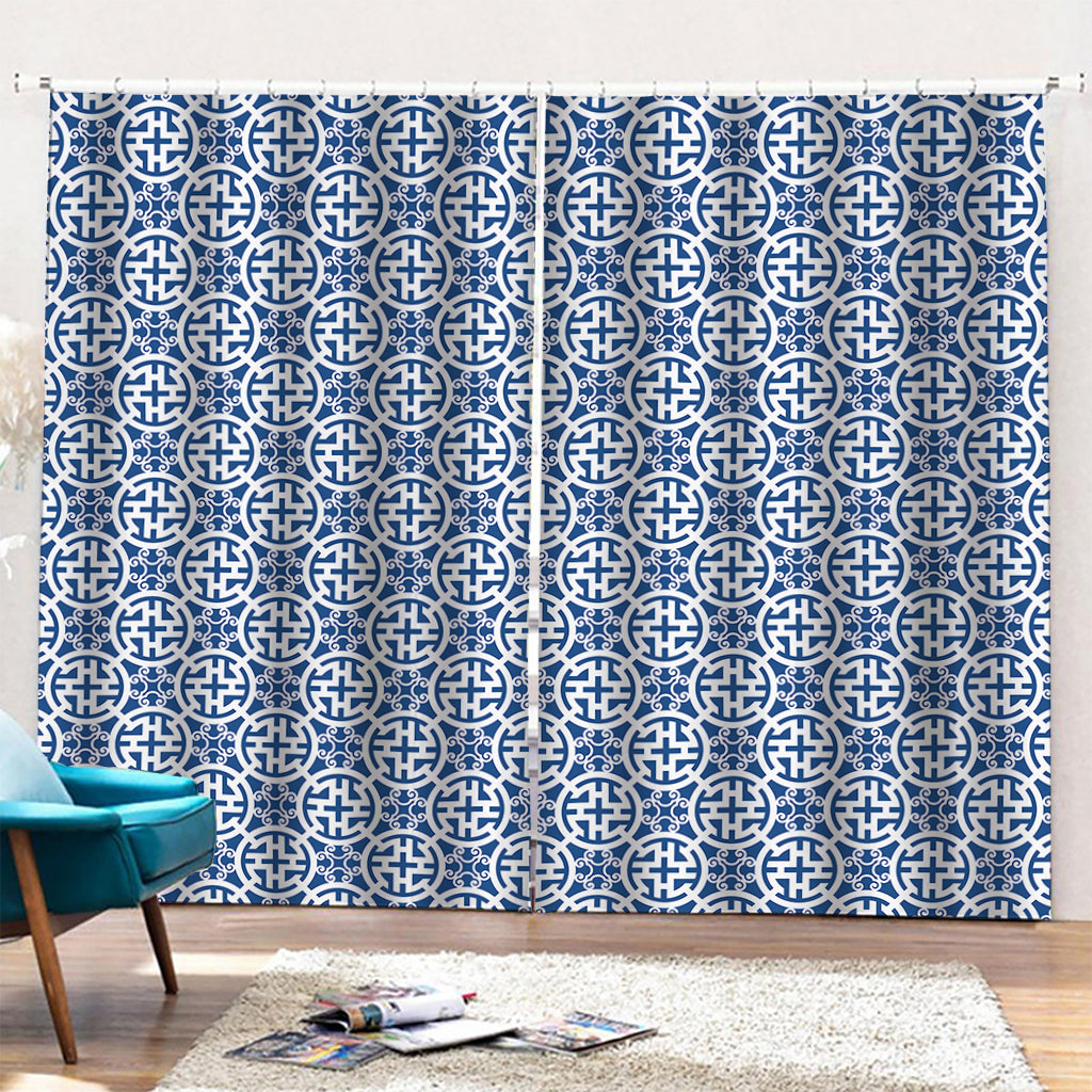 Chinese Luck Symbol Pattern Print Pencil Pleat Curtains
