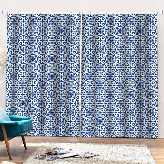 Chinese Luck Symbol Pattern Print Pencil Pleat Curtains