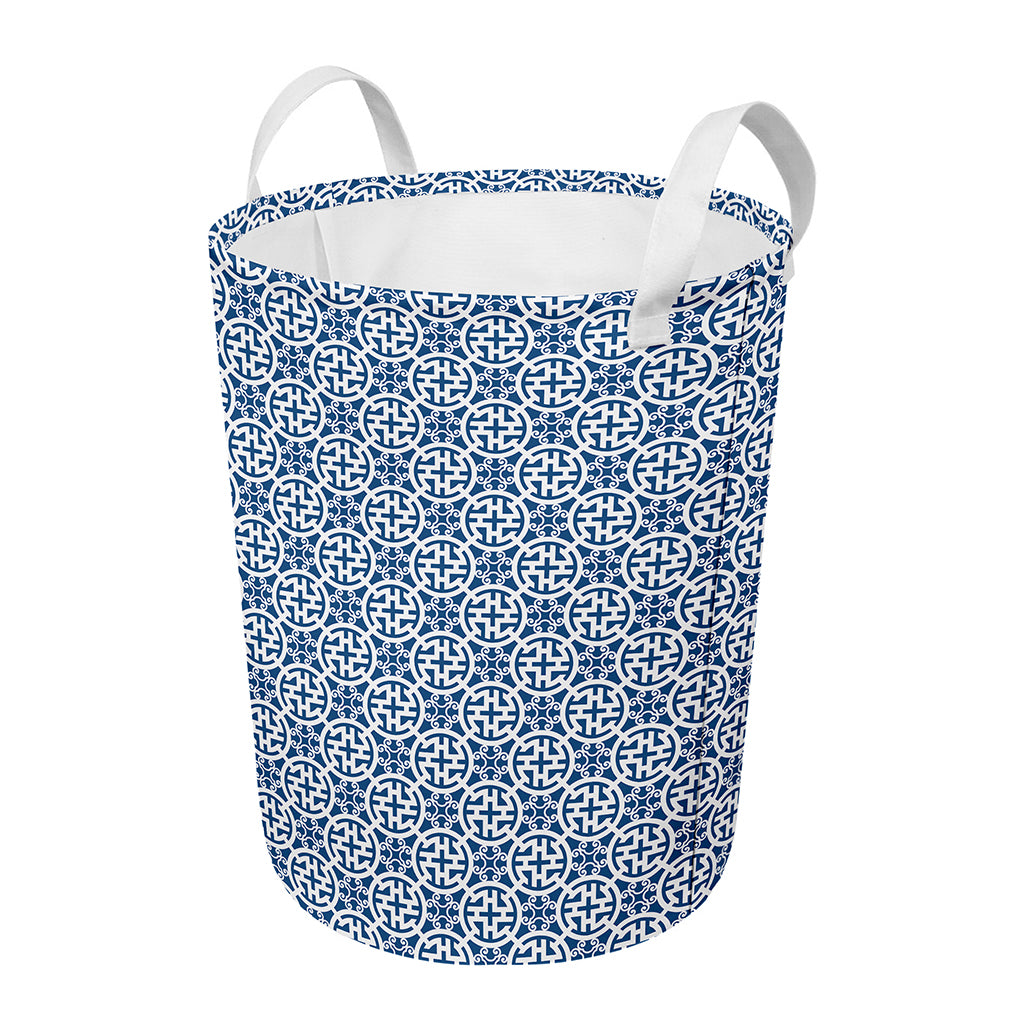 Chinese Luck Symbol Pattern Print Round Laundry Basket