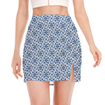 Chinese Luck Symbol Pattern Print Side Slit Mini Skirt