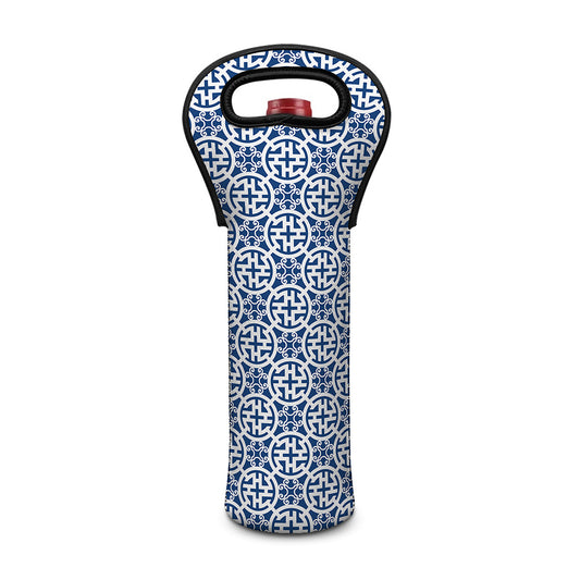 Chinese Luck Symbol Pattern Print Single Neoprene Wine Tote
