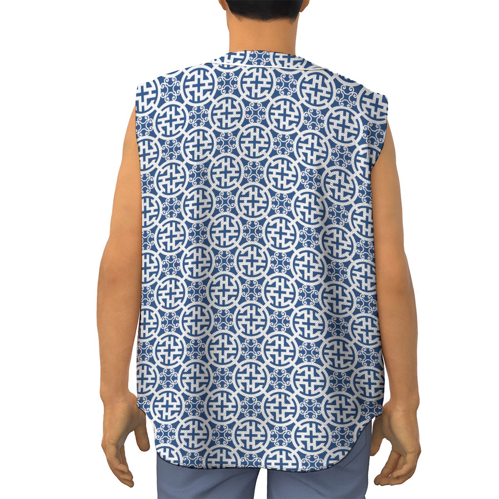 Chinese Luck Symbol Pattern Print Sleeveless Baseball Jersey
