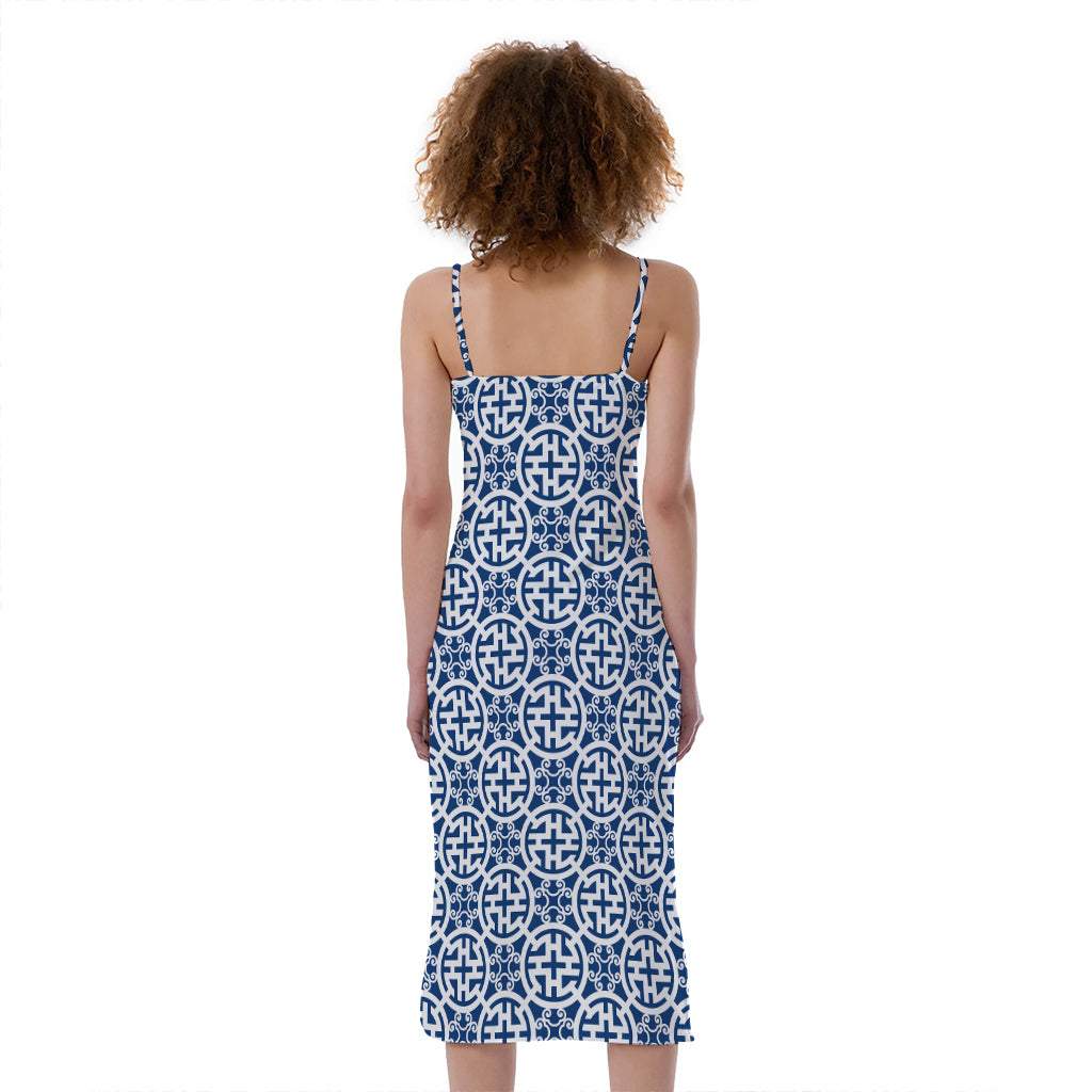 Chinese Luck Symbol Pattern Print Slim Fit Midi Cami Dress