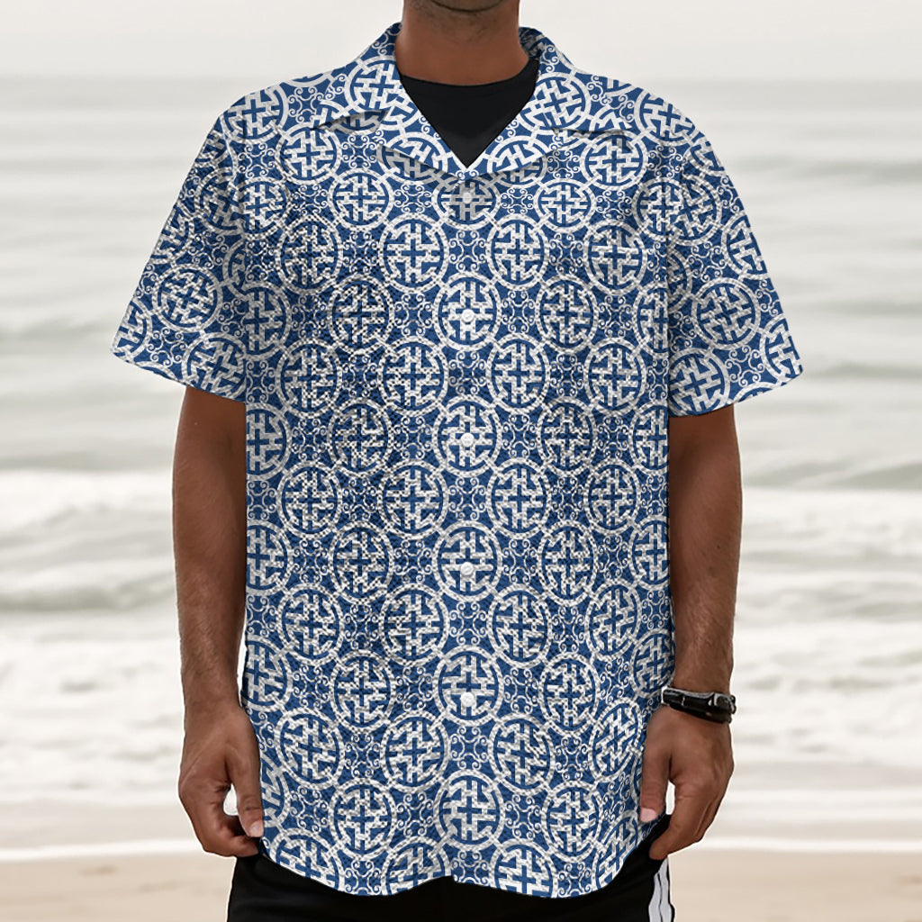 Chinese Luck Symbol Pattern Print Textured Short Sleeve Shirt