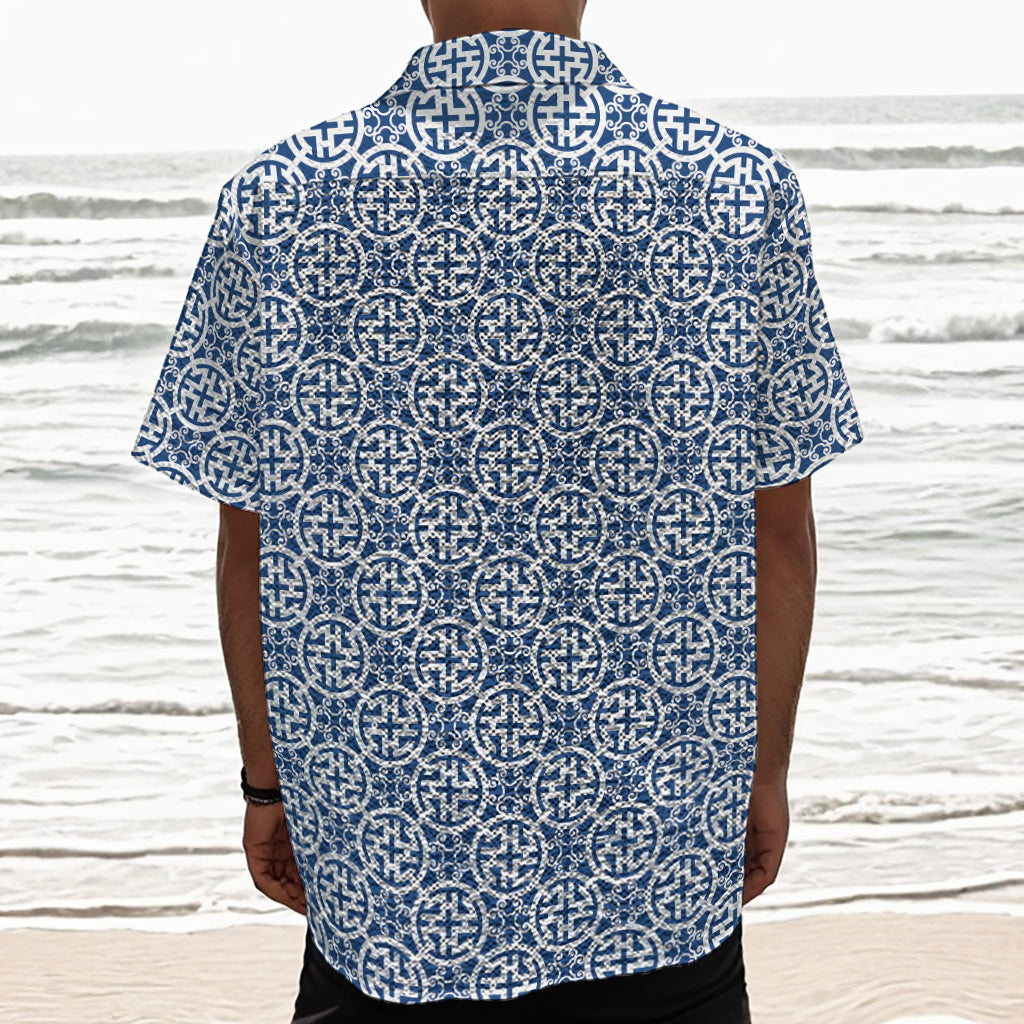 Chinese Luck Symbol Pattern Print Textured Short Sleeve Shirt