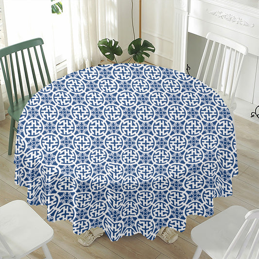 Chinese Luck Symbol Pattern Print Waterproof Round Tablecloth