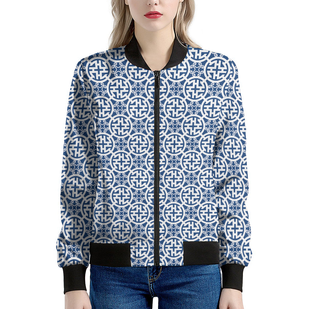Chinese Luck Symbol Pattern Print Women's Bomber Jacket
