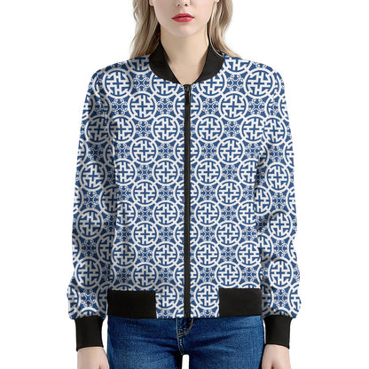 Chinese Luck Symbol Pattern Print Women's Bomber Jacket