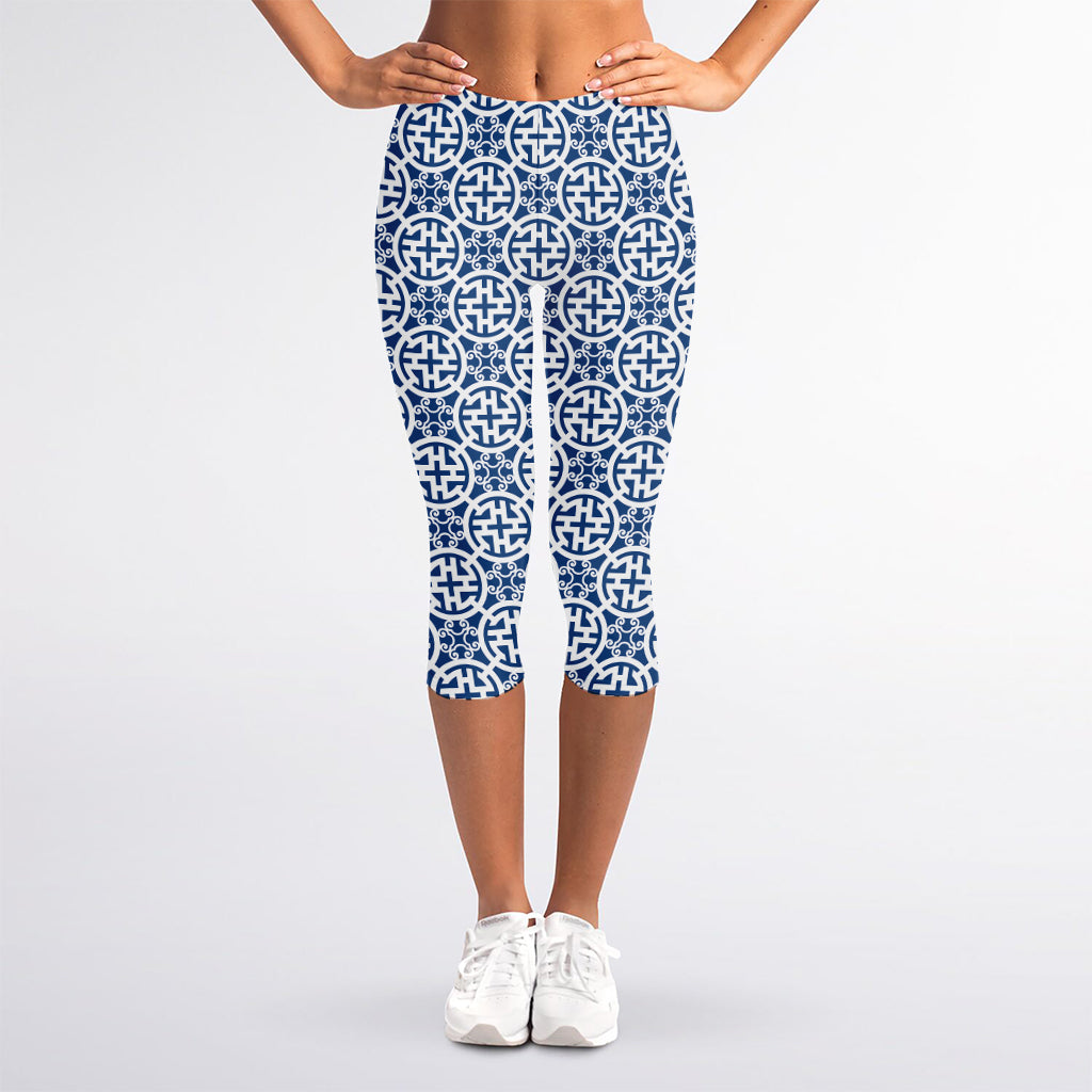 Chinese Luck Symbol Pattern Print Women's Capri Leggings