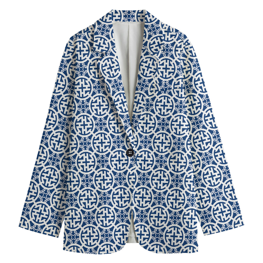 Chinese Luck Symbol Pattern Print Women's Cotton Blazer
