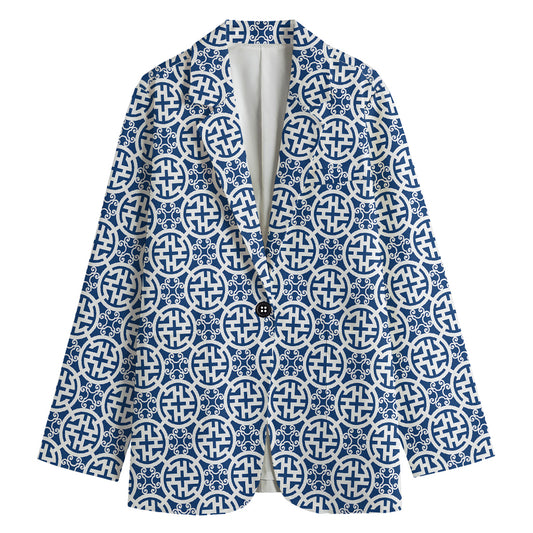 Chinese Luck Symbol Pattern Print Women's Cotton Blazer