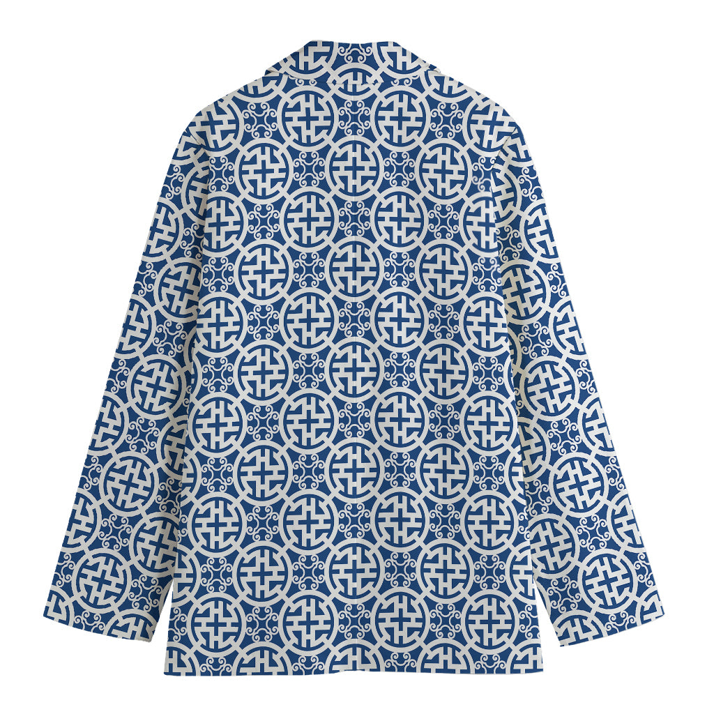 Chinese Luck Symbol Pattern Print Women's Cotton Blazer