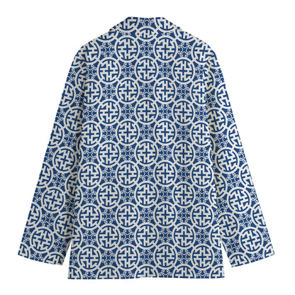 Chinese Luck Symbol Pattern Print Women's Cotton Blazer