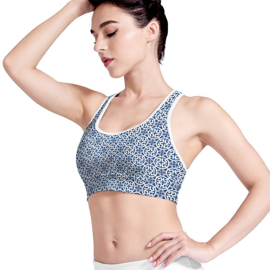 Chinese Luck Symbol Pattern Print Women's Sports Bra