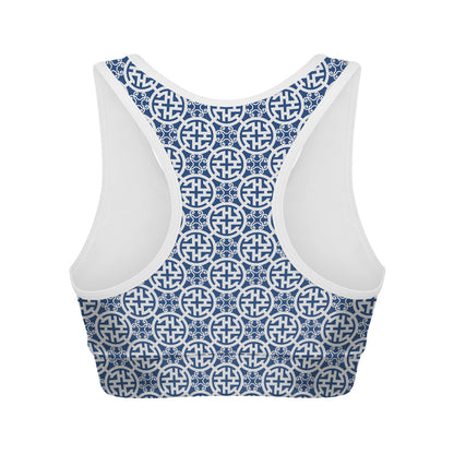 Chinese Luck Symbol Pattern Print Women's Sports Bra