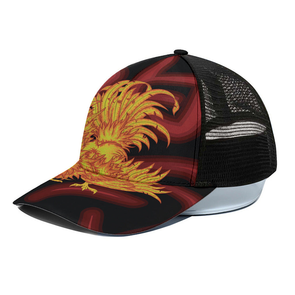 Chinese New Year Rooster Print Black Mesh Trucker Cap