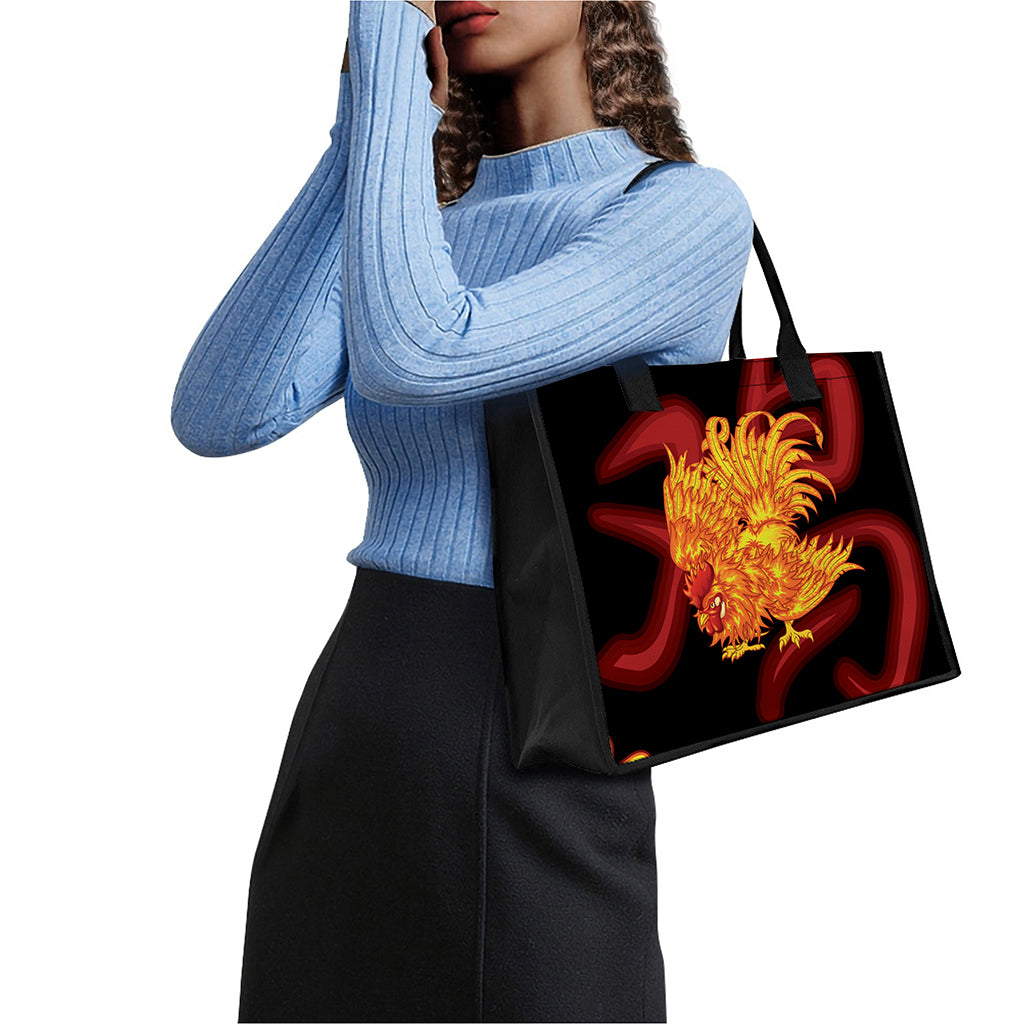 Chinese New Year Rooster Print Canvas Tote Bag