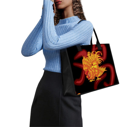 Chinese New Year Rooster Print Canvas Tote Bag