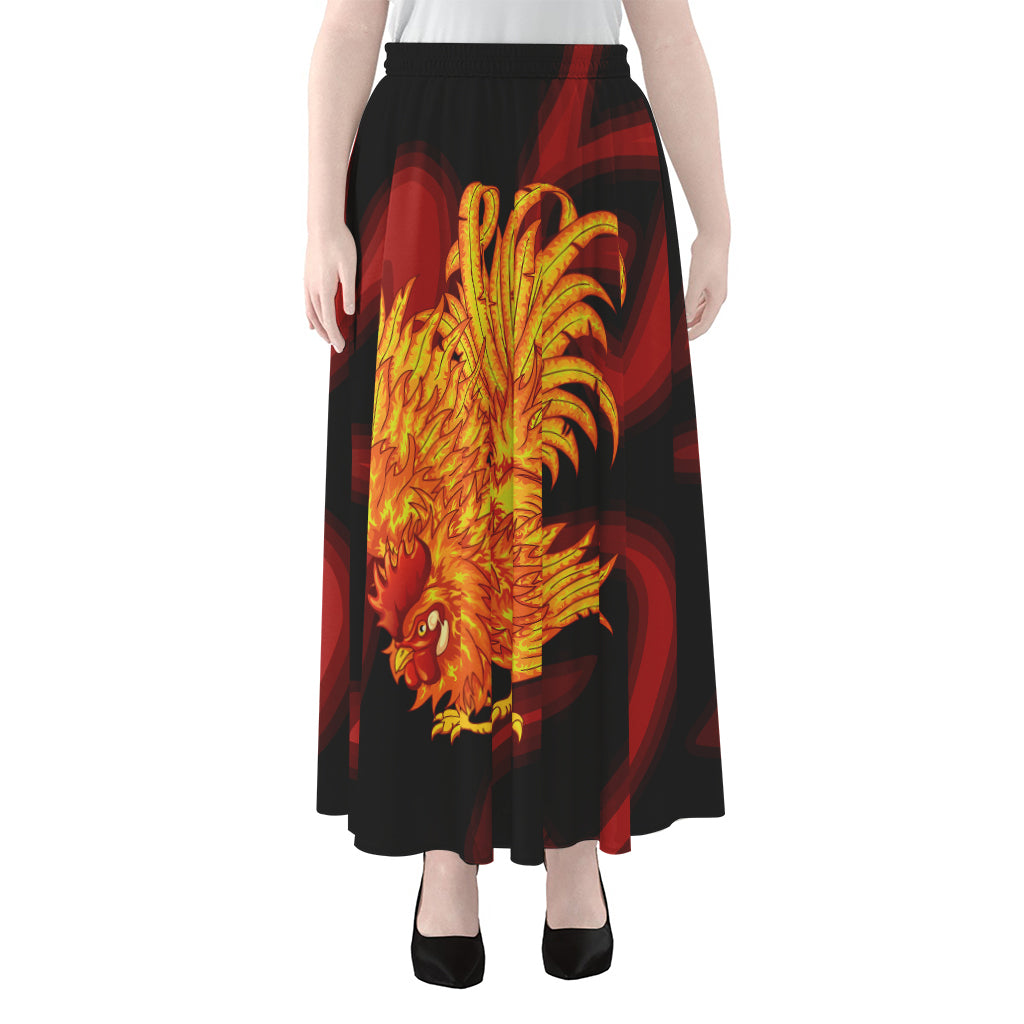 Chinese New Year Rooster Print Chiffon Maxi Skirt