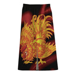 Chinese New Year Rooster Print Cotton Front Slit Maxi Skirt