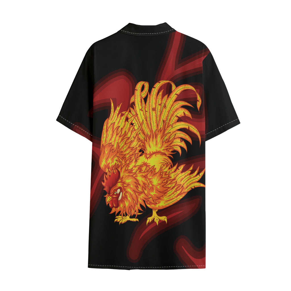 Chinese New Year Rooster Print Cotton Hawaiian Shirt