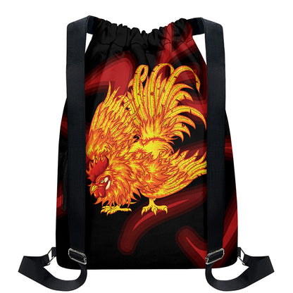 Chinese New Year Rooster Print Drawstring Backpack