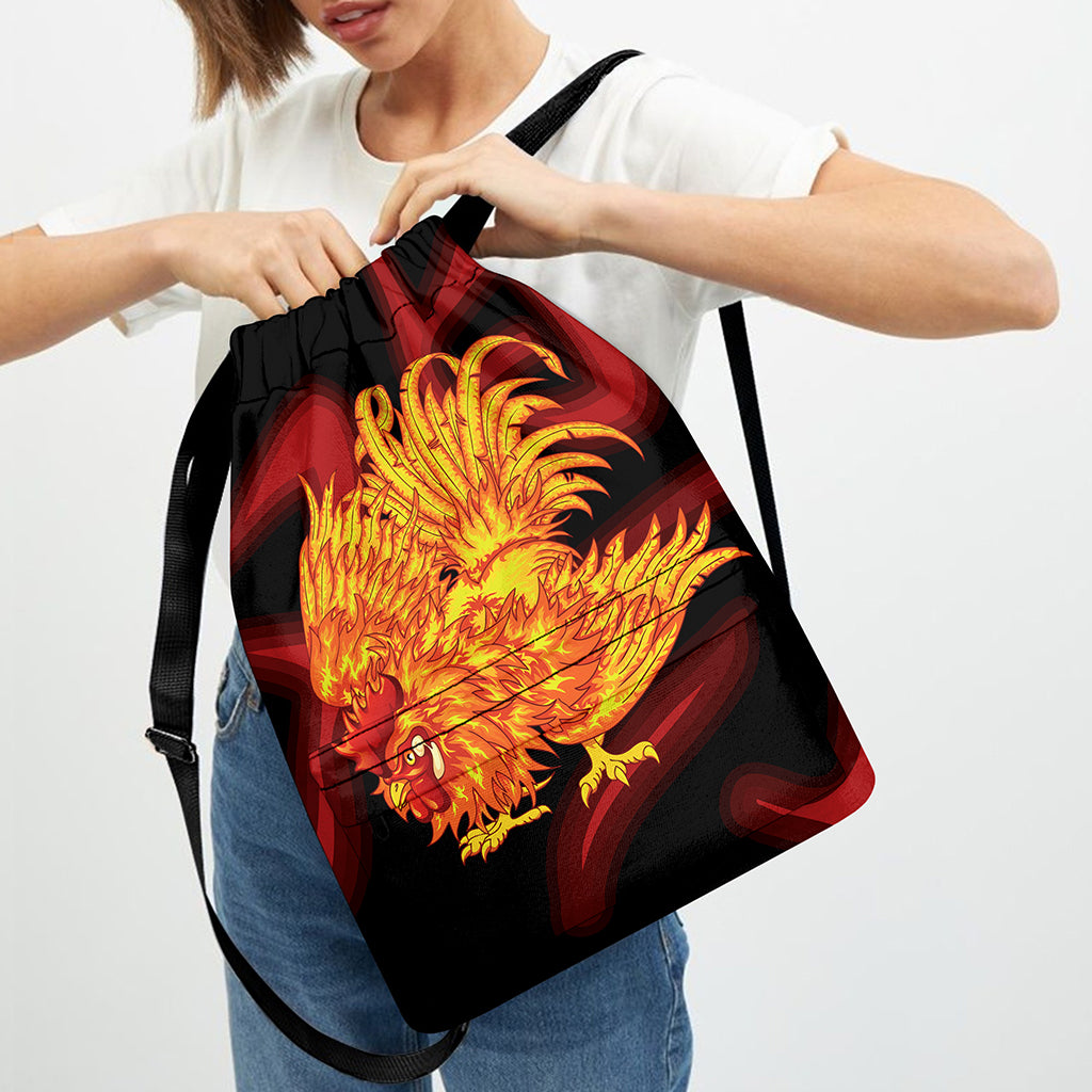 Chinese New Year Rooster Print Drawstring Backpack