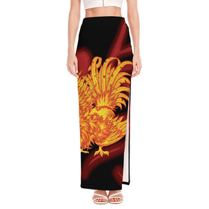 Chinese New Year Rooster Print High Slit Maxi Skirt