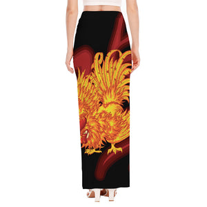 Chinese New Year Rooster Print High Slit Maxi Skirt