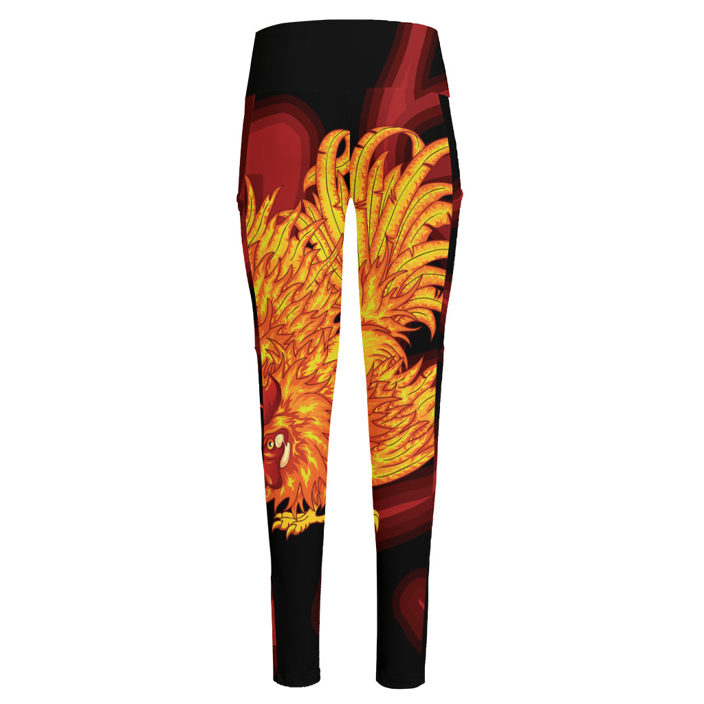 Chinese New Year Rooster Print High-Waisted Pocket Leggings